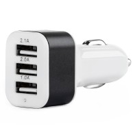 Ładowarka samochodowa 3x USB biała PCH-03 AMIO-01027 