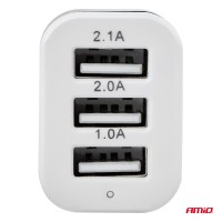 logo Ładowarka samochodowa 3x USB biała PCH-03 AMIO-01027