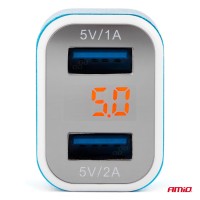 logo Ładowarka samochodowa 2x USB + woltomierz TEST-04 AMIO-01028