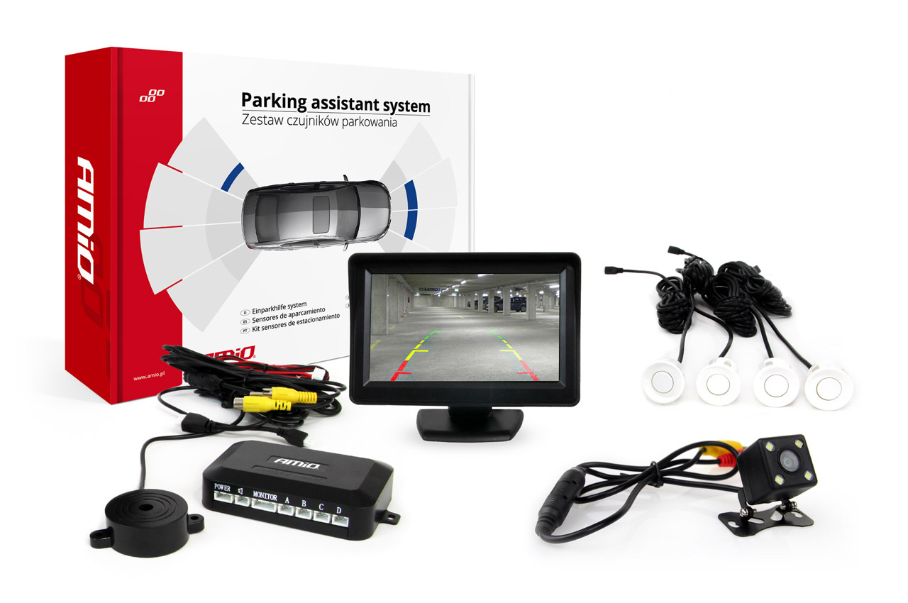 Zestaw czujników parkowania TFT01 4,3 z kamerą HD-315-LED 4 sensory białe 