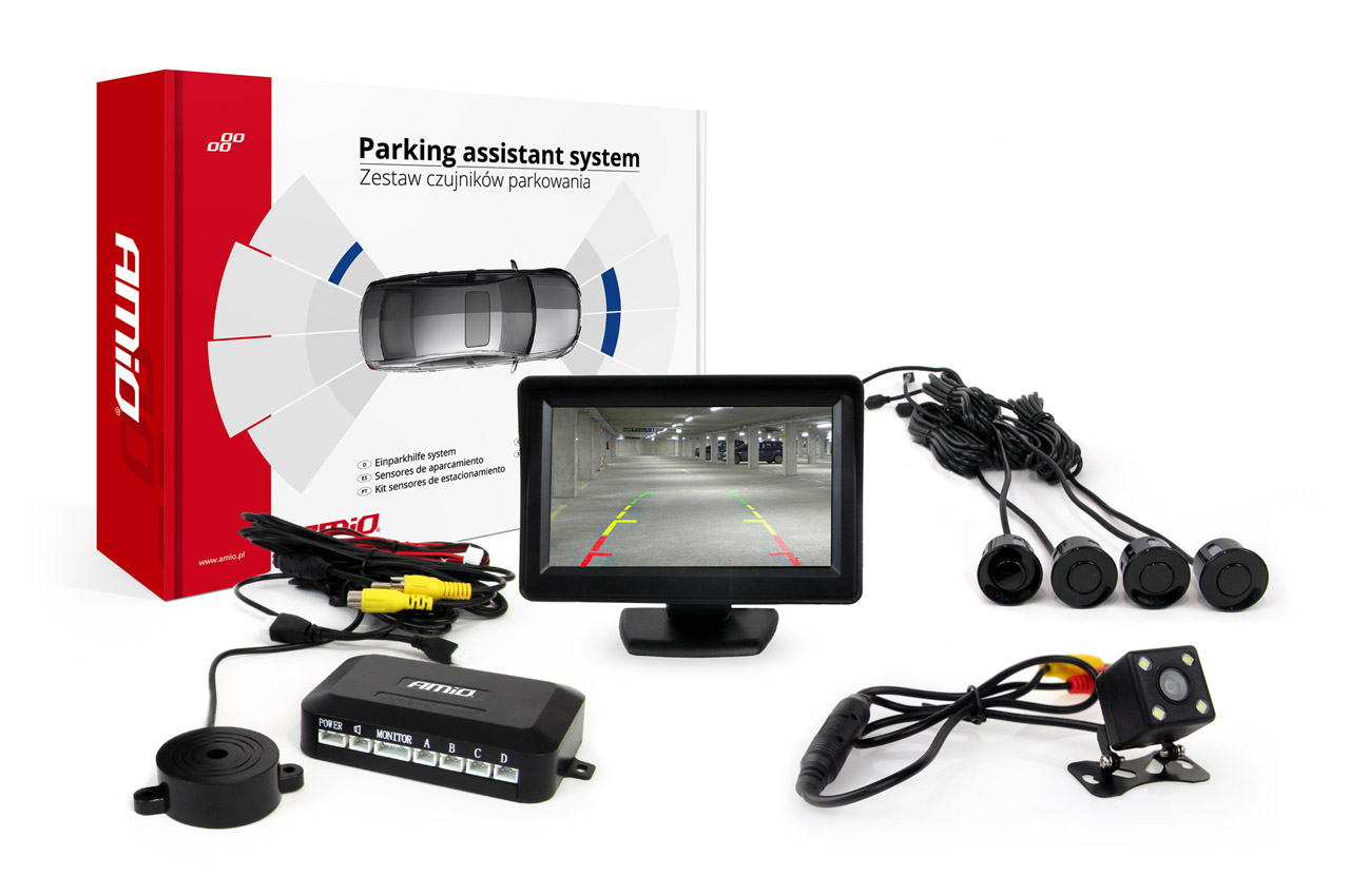 Zestaw czujników parkowania TFT01 4,3 z kamerą HD-315-LED 4 sensory czarne 