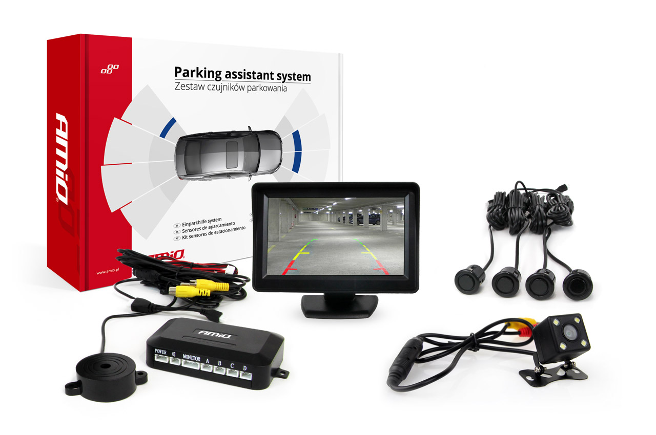 Zestaw czujników parkowania TFT01 4,3 z kamerą HD-315-LED 4 sensory czarne GOLD 