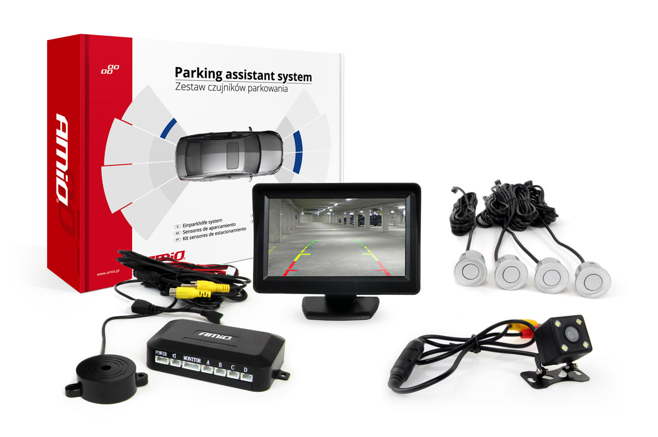 Zestaw czujników parkowania TFT01 4,3 z kamerą HD-315-LED 4 sensory srebrne 