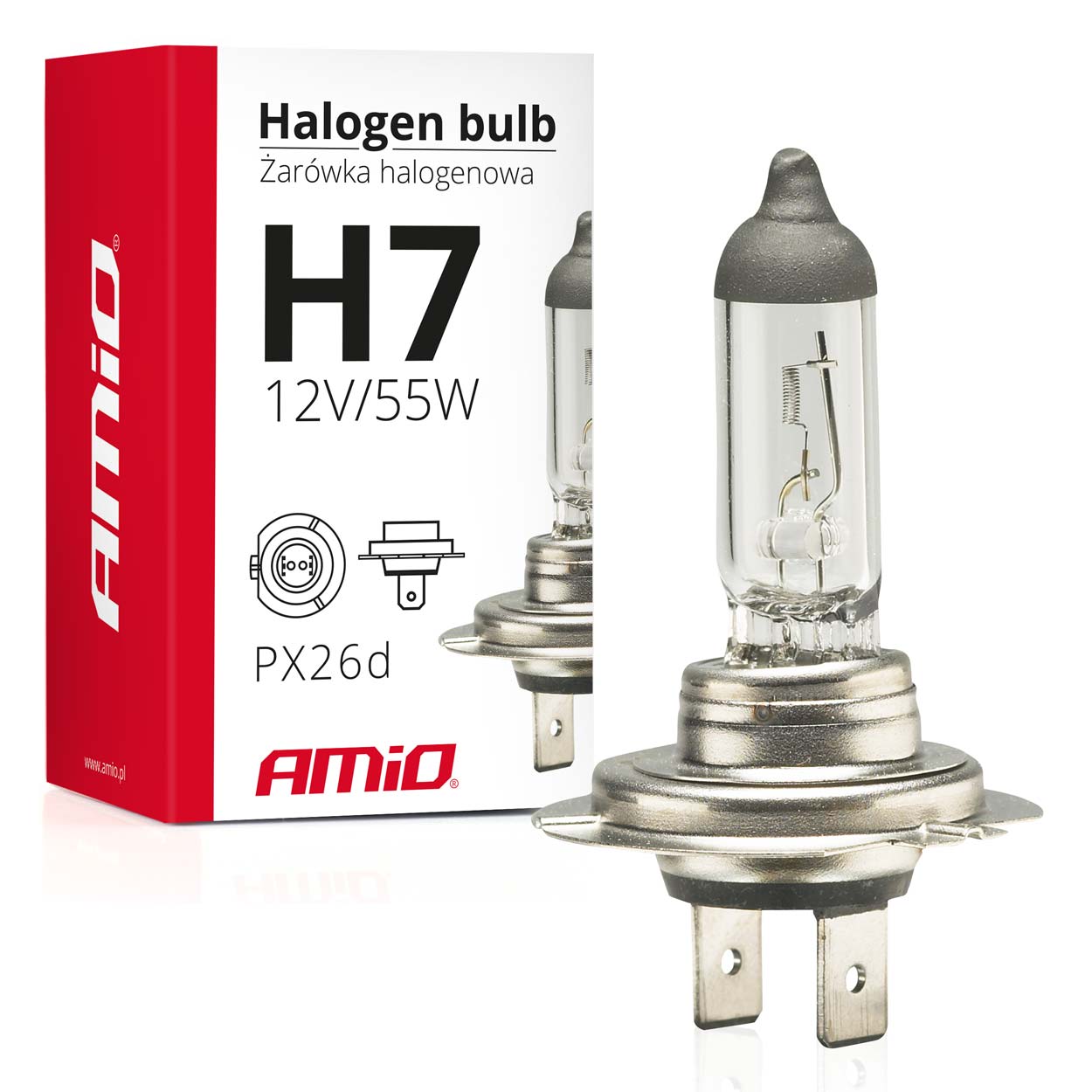 Żarówka halogenowa H7 12V 55W filtr UV (E8) AMIO-01156 