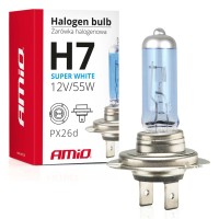 Żarówka halogenowa H7 12V 55W filtr UV (E8) Super White AMIO-01157 