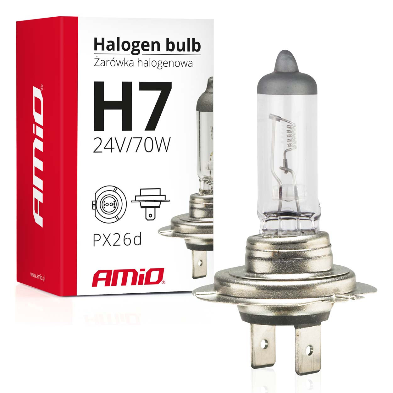 Żarówka halogenowa H7 24V 70W filtr UV (E8) AMIO-01252 