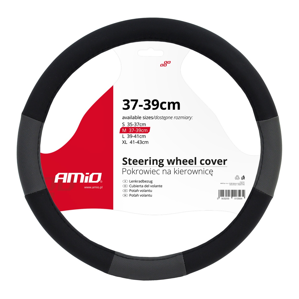 Pokrowiec nakładka na kierownicę samochodową M 37-39cm SWC-05-M AMIO-01360 
