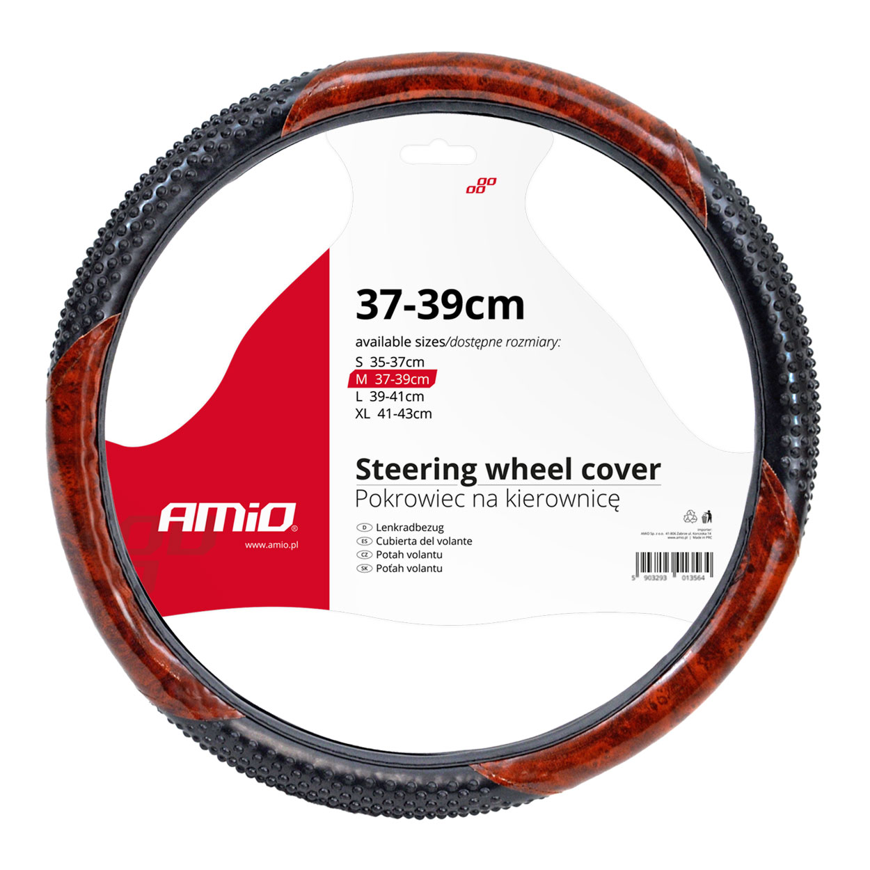 Pokrowiec nakładka na kierownicę samochodową M 37-39cm SWC-11-M AMIO-01369 