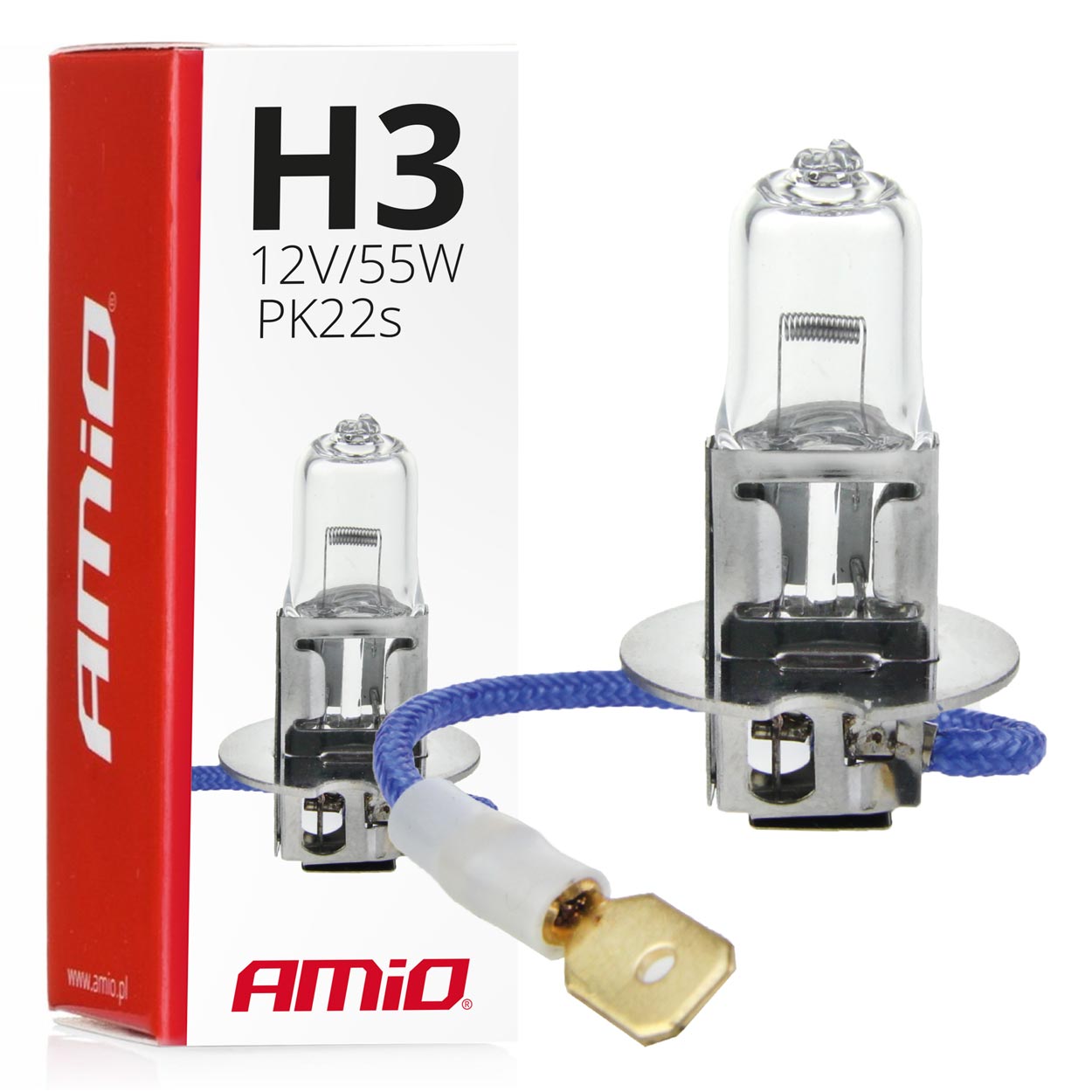 Żarówka halogenowa H3 12V 55W filtr UV (E8) AMIO-01478 