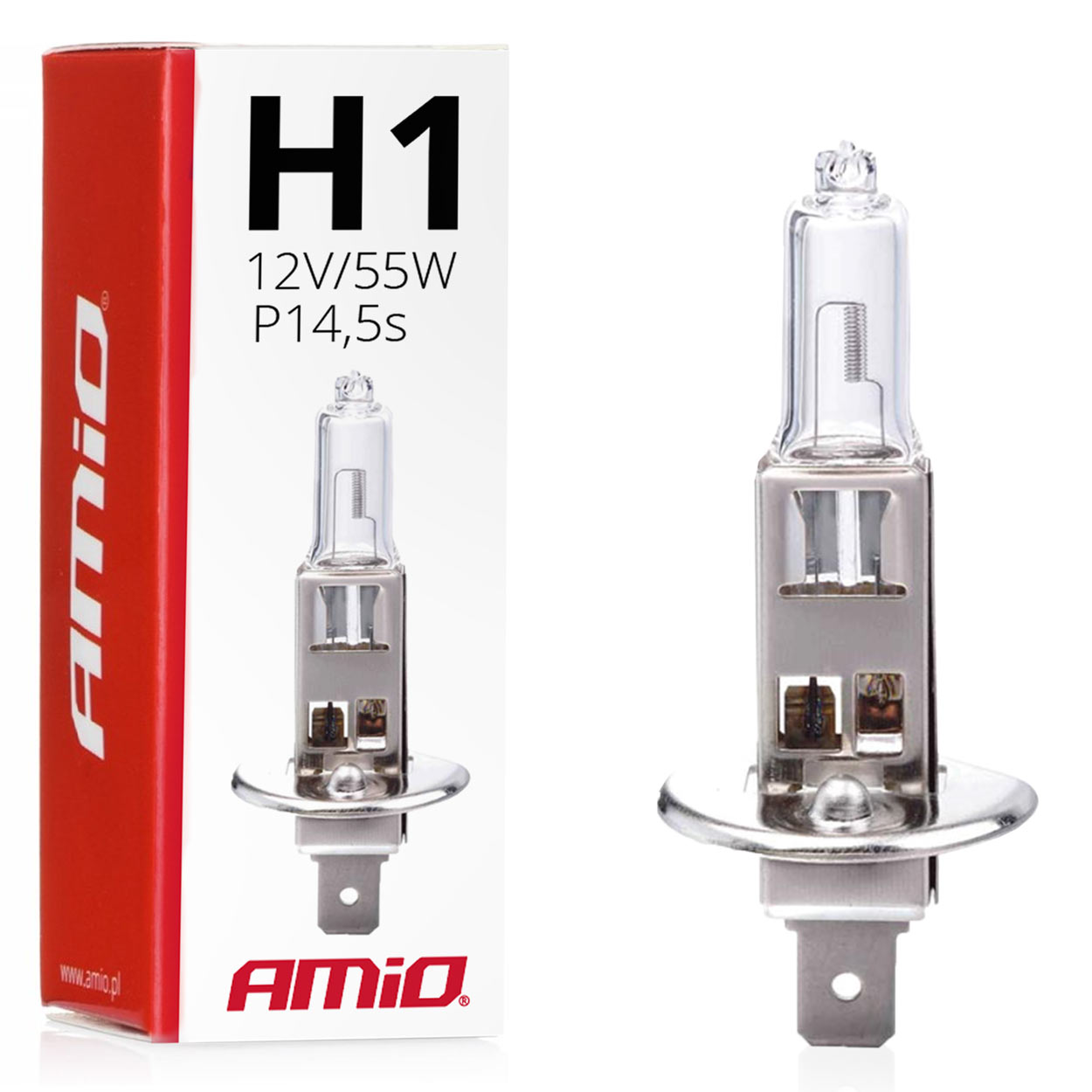 Żarówka halogenowa H1 12V 55W filtr UV (E8) AMIO-01484 