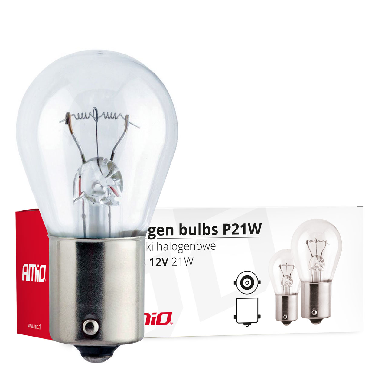 Żarówki halogenowe P21W BA15s 12V 10 szt. (E8) AMIO-01491 