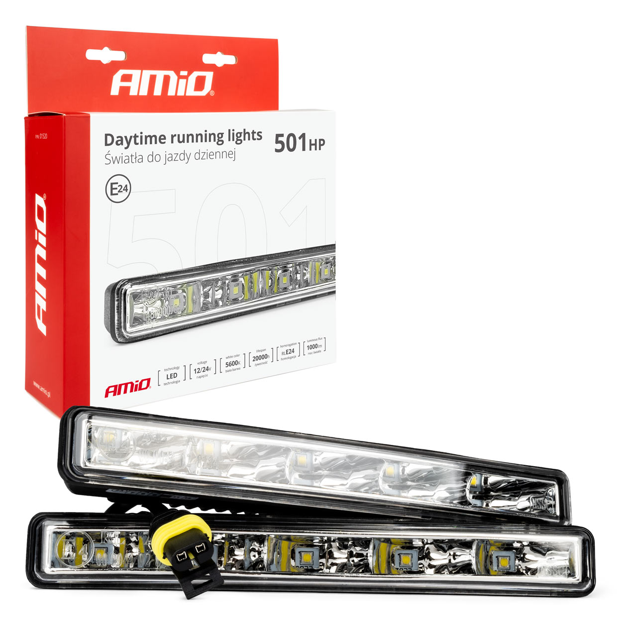 Światła do jazdy dziennej AMiO DRL 501 HP AMIO-01520 
