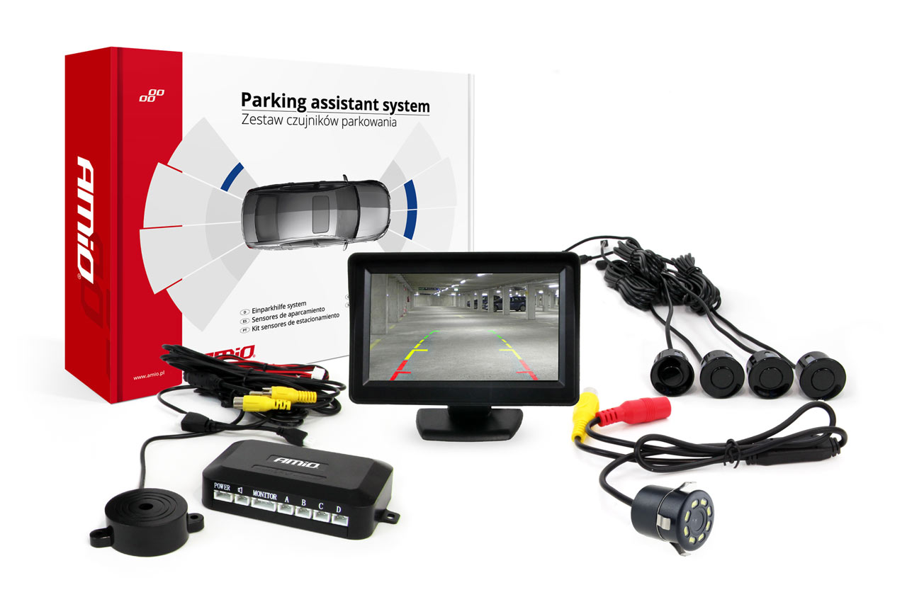 Zestaw czujników parkowania TFT01 4,3 z kamerą HD-308-LED 4 sensory czarne 