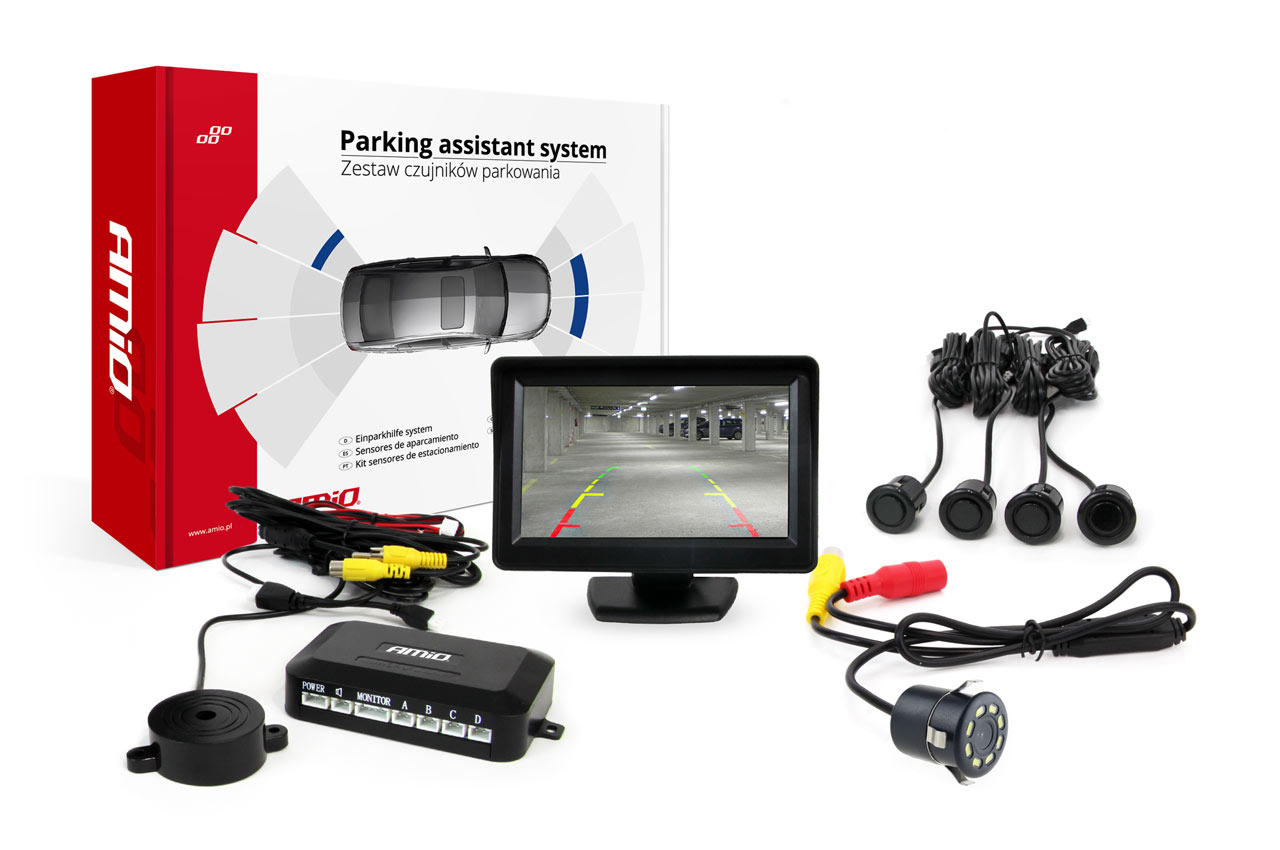 Zestaw czujników parkowania TFT01 4,3 z kamerą HD-308-LED 4 sensory czarne GOLD 