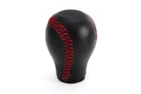 Gałka biegów skórzana czerwone nici uniwersalna AMIO-01756 