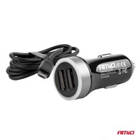 logo Ładowarka samochodowa PCH PRO-01 microUSB + 2x USB 2.4A 12V 24V AMIO-02056