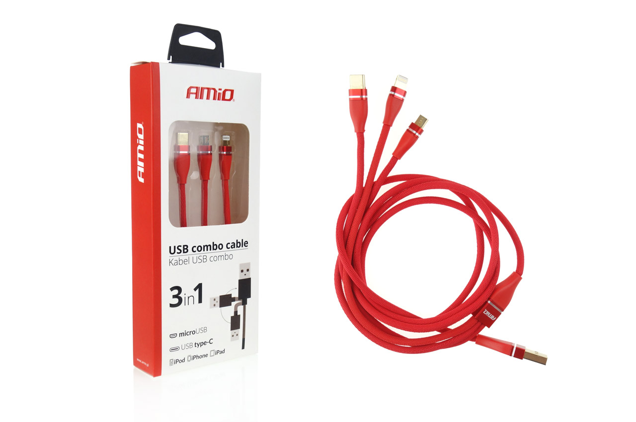 Kabel USB 3w1 Lightning USB-C micro USB 1.2 m 3.1A UC-7 AMIO-02178 