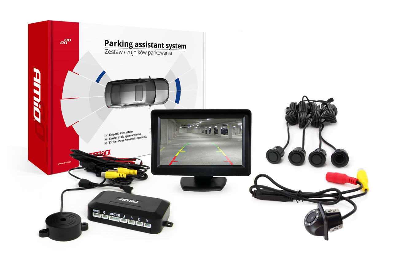 Zestaw czujników parkowania TFT01 4,3 z kamerą HD-305 LED 4 sensory czarne GOLD 
