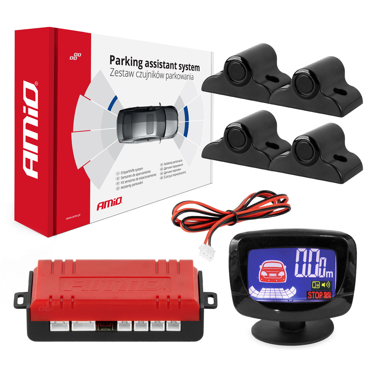 Zestaw czujników parkowania czujniki cofania LED-GRAF 4 sensory czarne 19 mm TRUCK AMIO-02280 