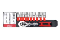 Klucz nasadowy grzechotka zestaw 11 szt. 1/4 4-13mm AMIO-02413 