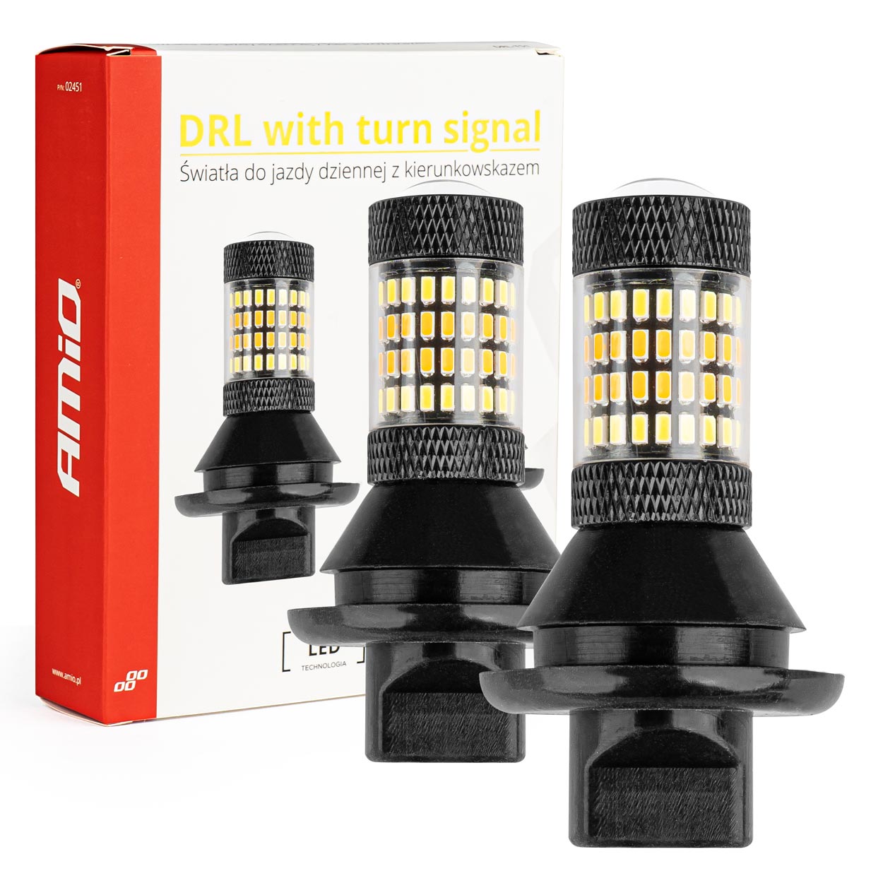 2w1 Światła do jazdy dziennej LED z kierunkowskazem PY21W AMIO-02451 