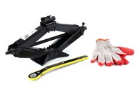 Podnośnik trapezowy 2T 2000 kg z kluczem grzechotką + rękawiczki robocze AMIO-02479 