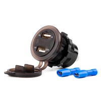 Wodoodporna ładowarka z gniazdami i testerem napięcia 2x USB 12V 24V MOD-06 AMIO-02856 
