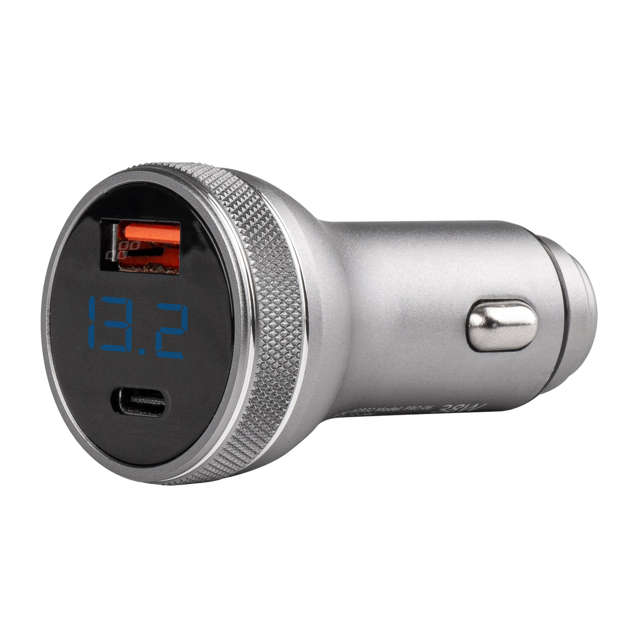 Ładowarka samochodowa z woltomierzem 38W PCH PRO-06 USB+USB-C 12V 24V AMIO-02932 