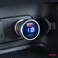 logo Ładowarka samochodowa z woltomierzem 38W PCH PRO-06 USB+USB-C 12V 24V AMIO-02932