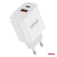 logo Ładowarka sieciowa PRO-09 USB + USB-C 20W Quick Charge 230V AMIO-02935