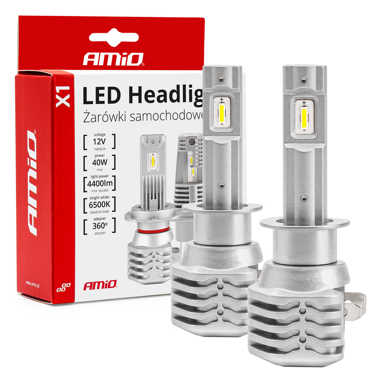 Żarówki samochodowe LED seria X1 H1 6500K Canbus AMIO-02963 