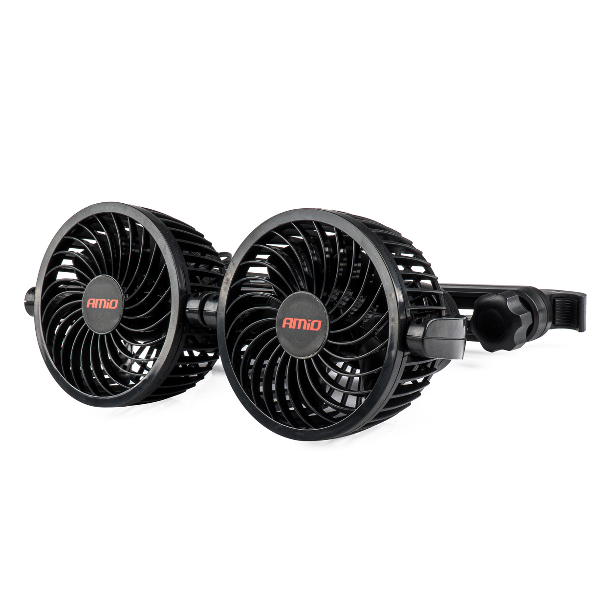 Wiatrak samochodowy wentylator na zagłówek z ładowarką USB 12V AMIO-03009 