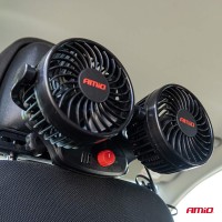 logo Wiatrak samochodowy wentylator na zagłówek z ładowarką USB 12V AMIO-03009