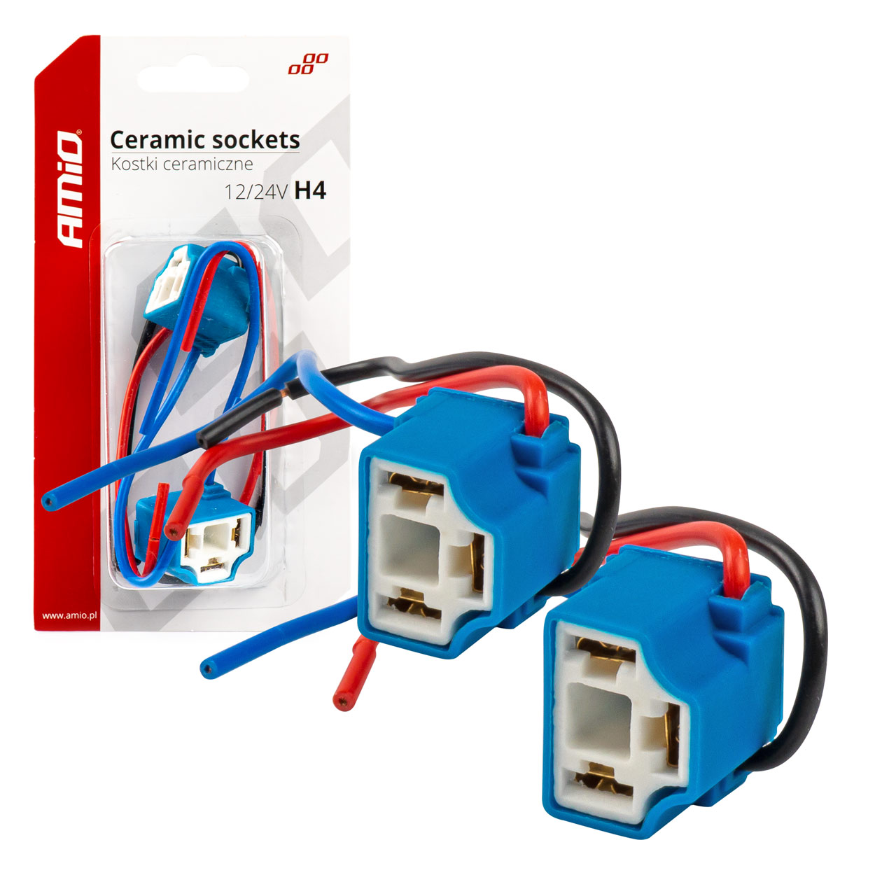 Kostki ceramiczne kątowe H4 gniazdo wtyczka AMIO-03053 