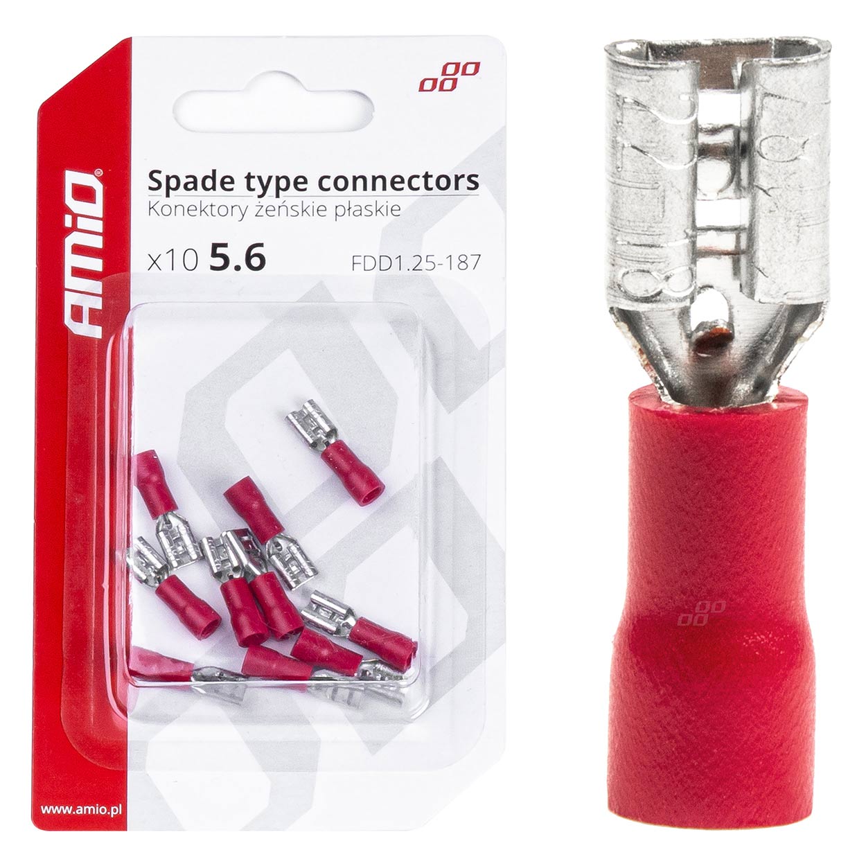Konektory izolowane żeńskie płaskie 5.6mm 0.5-1.5mm2 10A 10 szt. AMIO-03061 