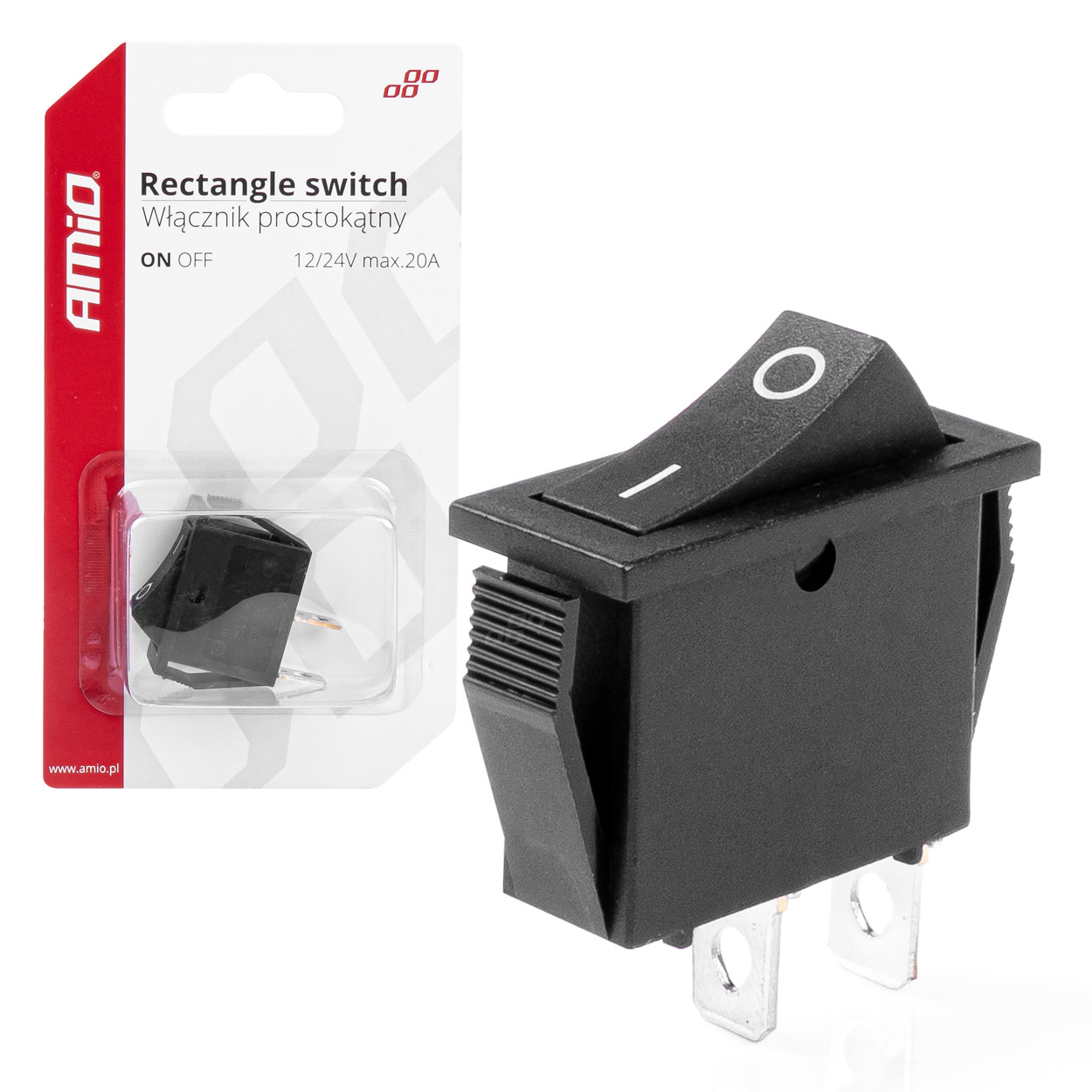 Włącznik przełącznik prostokątny ON OFF 12V AMIO-03081 