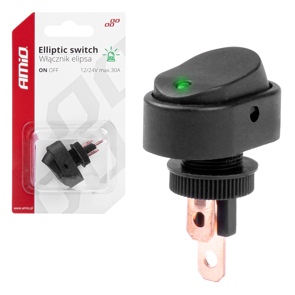 Włącznik przełącznik elipsa z podświetleniem 12V 24V AMIO-03087 