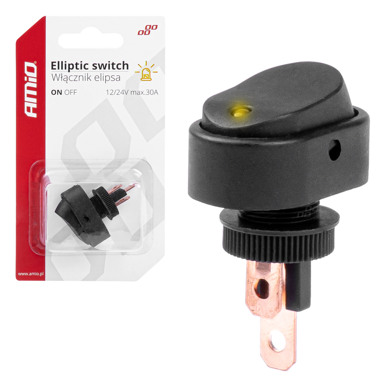 Włącznik przełącznik elipsa z podświetleniem 12V 24V AMIO-03088 