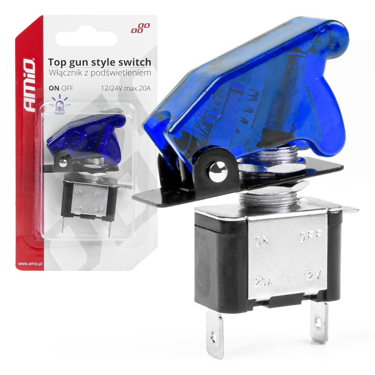 Włącznik przełącznik TOP GUN podświetlenie niebieskie AMIO-03096 