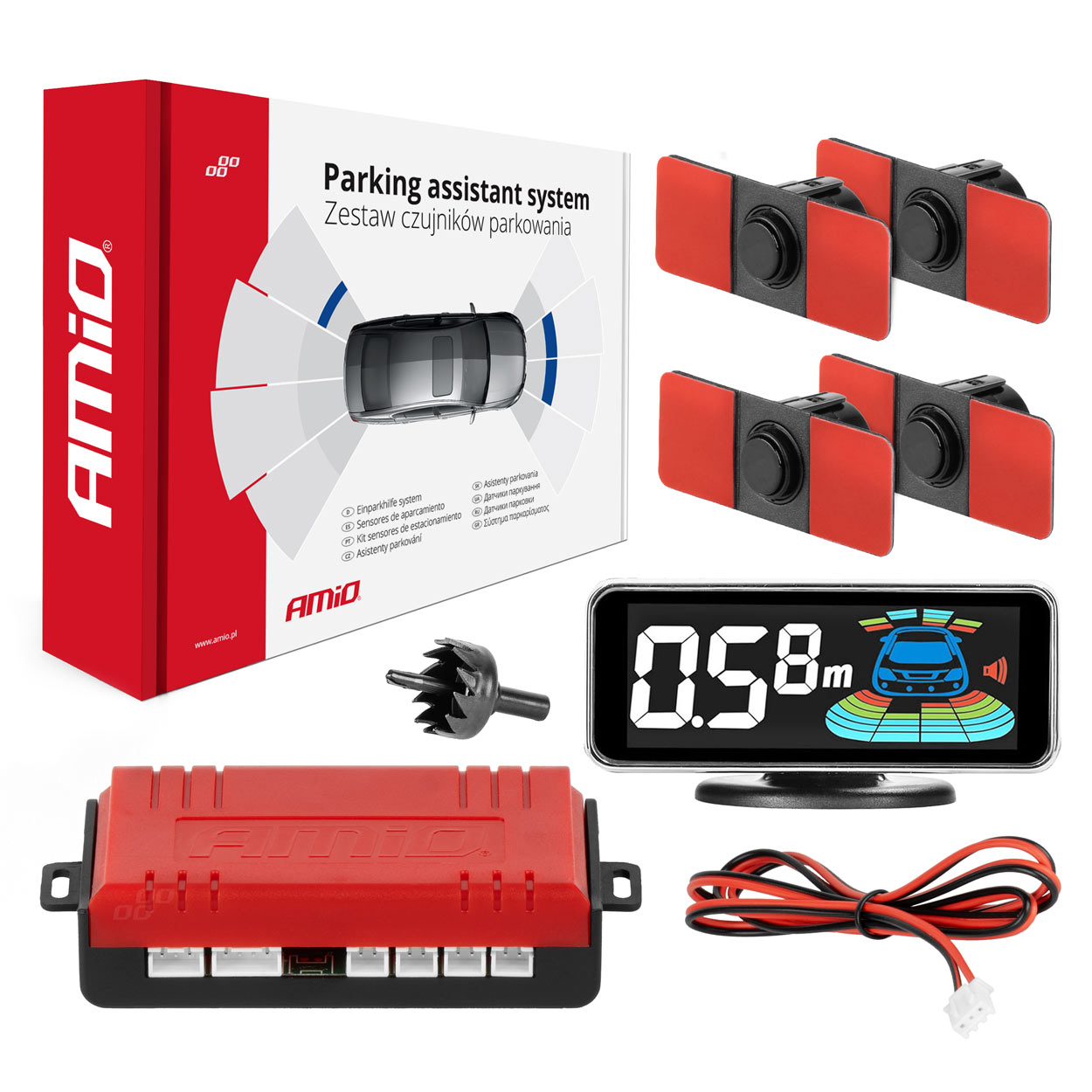 Czujniki parkowania cofania czarnw wewnętrzne LED 3D AMIO-03190 