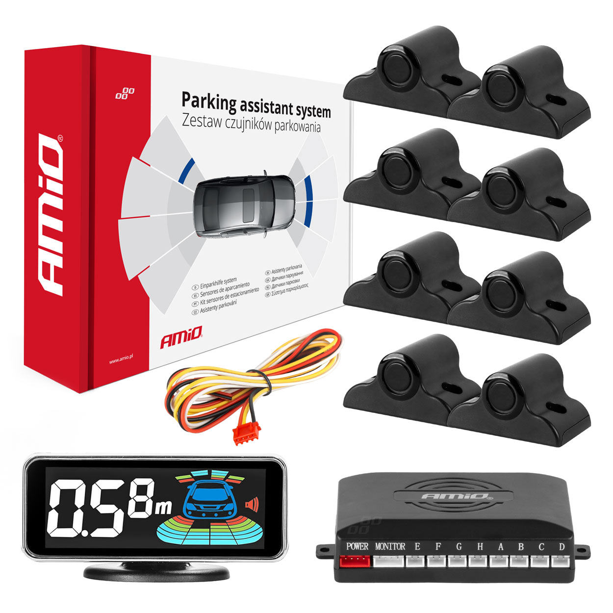 Czujniki parkowania cofania czarne przód tył LED 3D TRUCK BUS AMIO-03195 