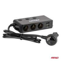 logo Rozdzielacz rozgałęźnik trójnik zapalniczki + woltomierz ładowarka USB USB-C 12V 24V AMIO-03781