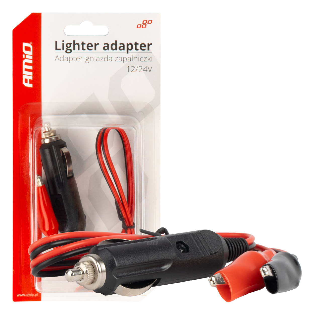 Adapter gniazda zapalniczki z wyjściem na krokodylki 12V 24V 60cm AMIO-03802 