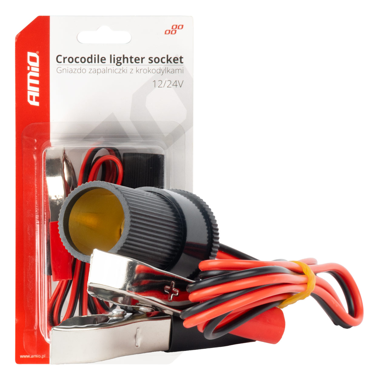Adapter gniazda zapalniczki z wyjściem na krokodylki 12V 24V 100cm AMIO-03804 