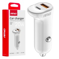 Ładowarka samochodowa USB-A+ USB-C 20W AMIO-03875 