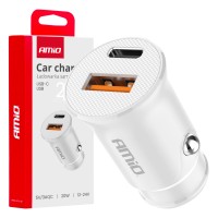 Ładowarka samochodowa USB-A + USB-C 20W AMIO-03877 