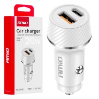 Ładowarka samochodowa USB-A + USB-C 20W AMIO-03878 