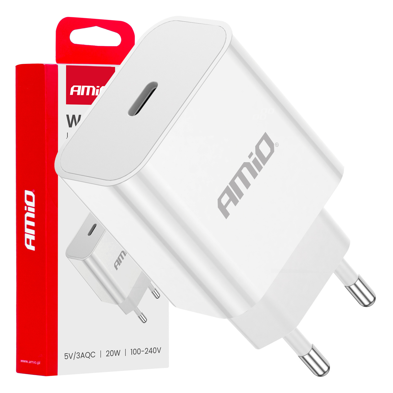 Ładowarka sieciowa 230V 20W USB-C AMIO-03891 