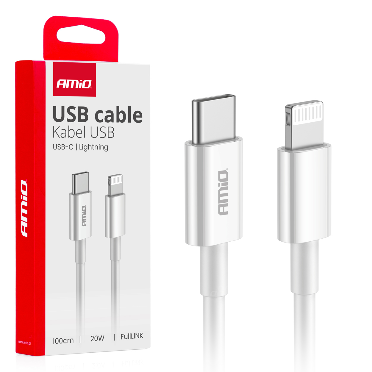 Kabel do ładowania USB-C - LIGHTNING IPHONE PD 20W 100cm FullLINK AMIO-03898 