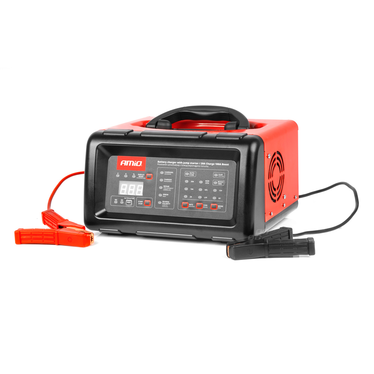 Prostownik cyfrowy z funkcją rozruchu booster jump starter 20A 6V 12V AMIO-04057 